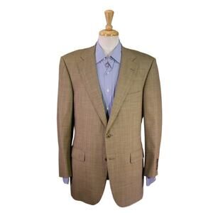 Brooks Brothers Made in USA Brown Woven Windowpane Wool Sportcoat Blazer 41R